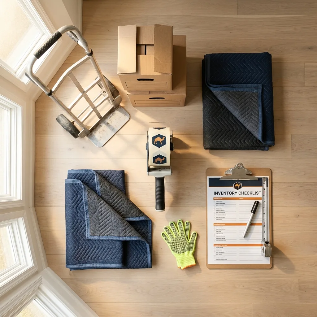 Professional moving supplies and packing materials layout for New Hope residential relocations